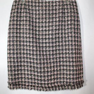 Pink & Gray Pattern Wool Pencil Skirt